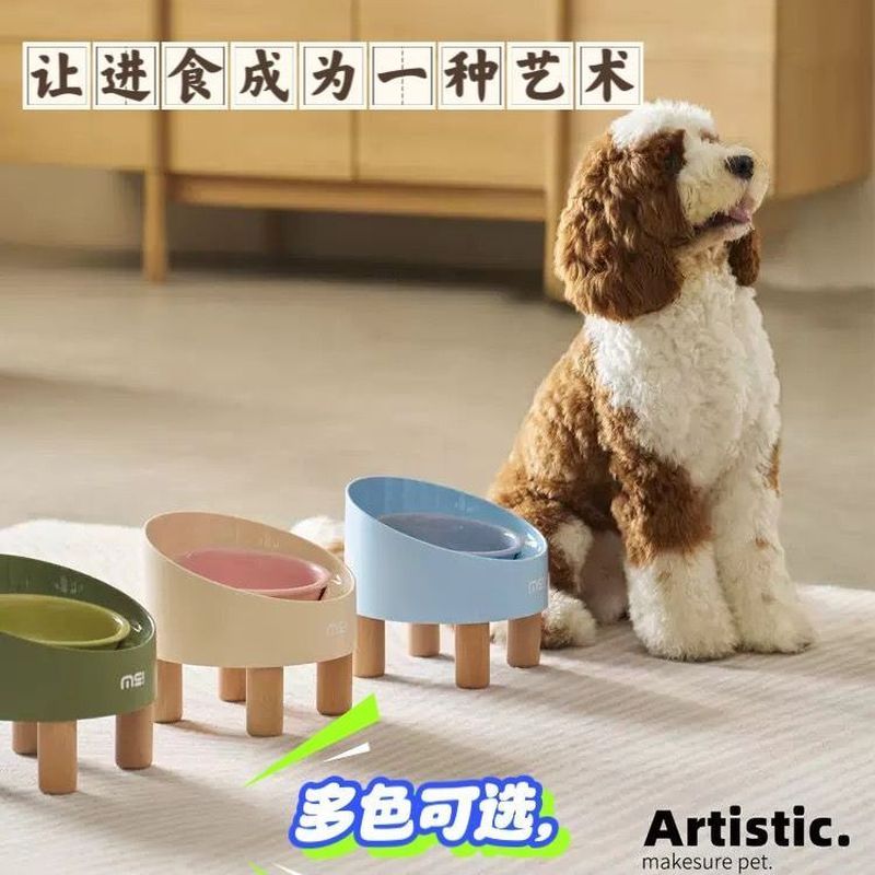 Mochi เซรามิคชามสูงปกป้องกระดูกสันหลังส่วนคอ Anti-Overturning Oblique Cat Bowl ปลอดภัยวัสดุสัตว์เลี้