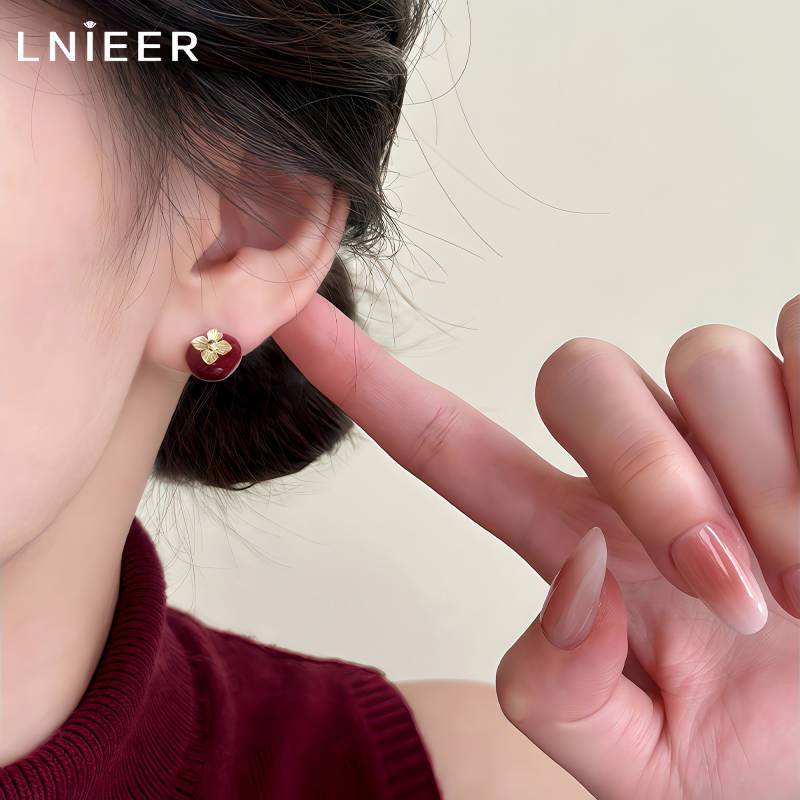 Red Lucky Persimmon Stud Earrings Persimmon Spring and Summer Horse Year Earrings Red Lucky Persimmo