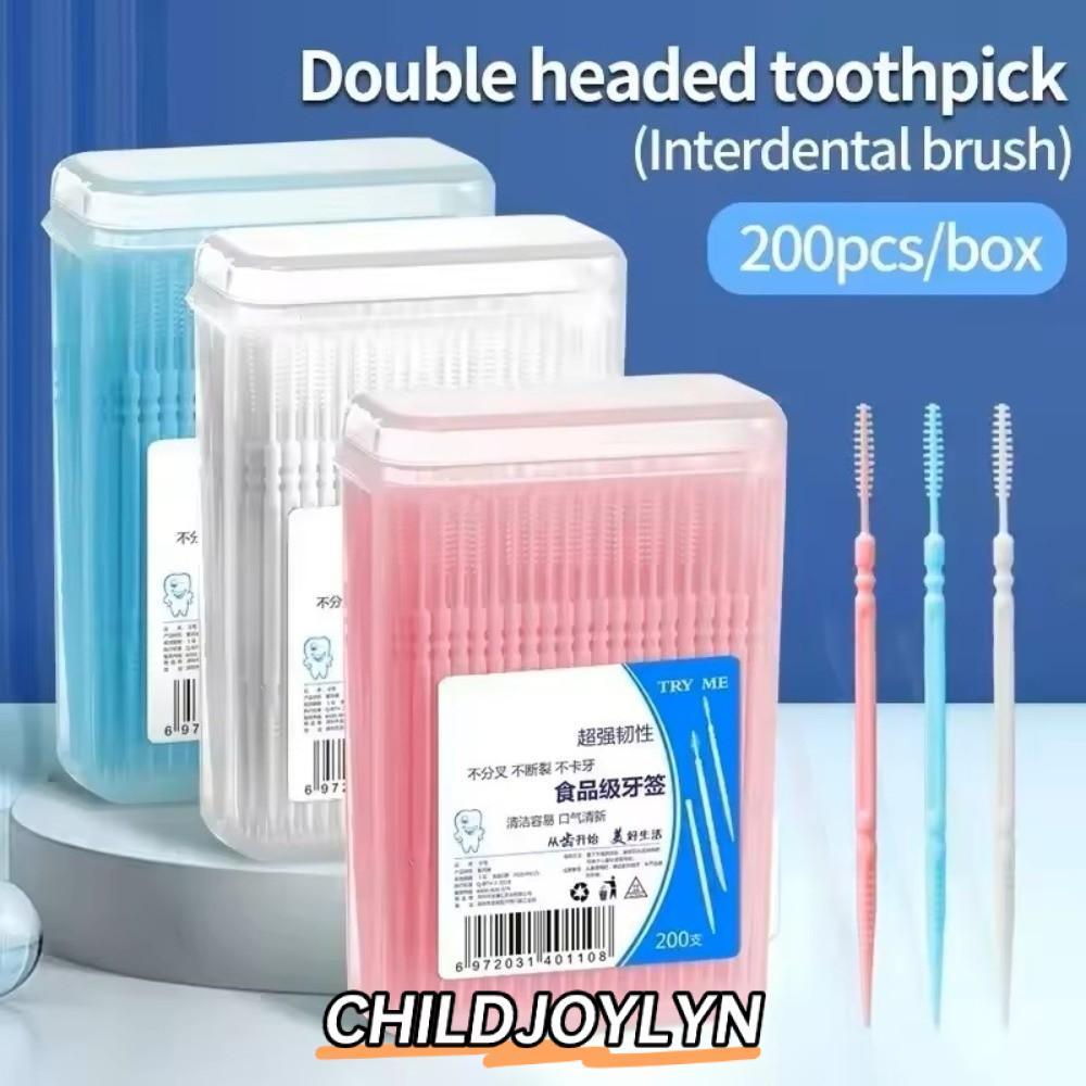 ชิลด์จอยลิน 200ชิ้น/กล่อง ไหมขัดฟันแบบใช้แล้วทิ้ง, ไม้จิ้มฟันละเอียดพิเศษสองหัว, ไม้ล้างฟันแบบพกพาคุณภาพสูง, การทําความสะอาดช่องปาก