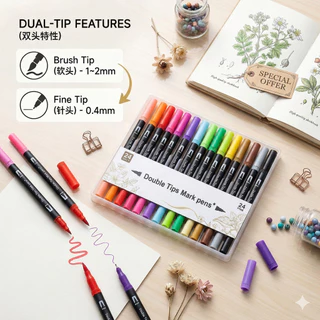 S0218 ปากกาเมจิก 2หัว (สุ่มสี) Brush & Fine Tip ปากกามาร์คเกอร์ วาดรูป ตัดเส้น DIY ศิลปะ
