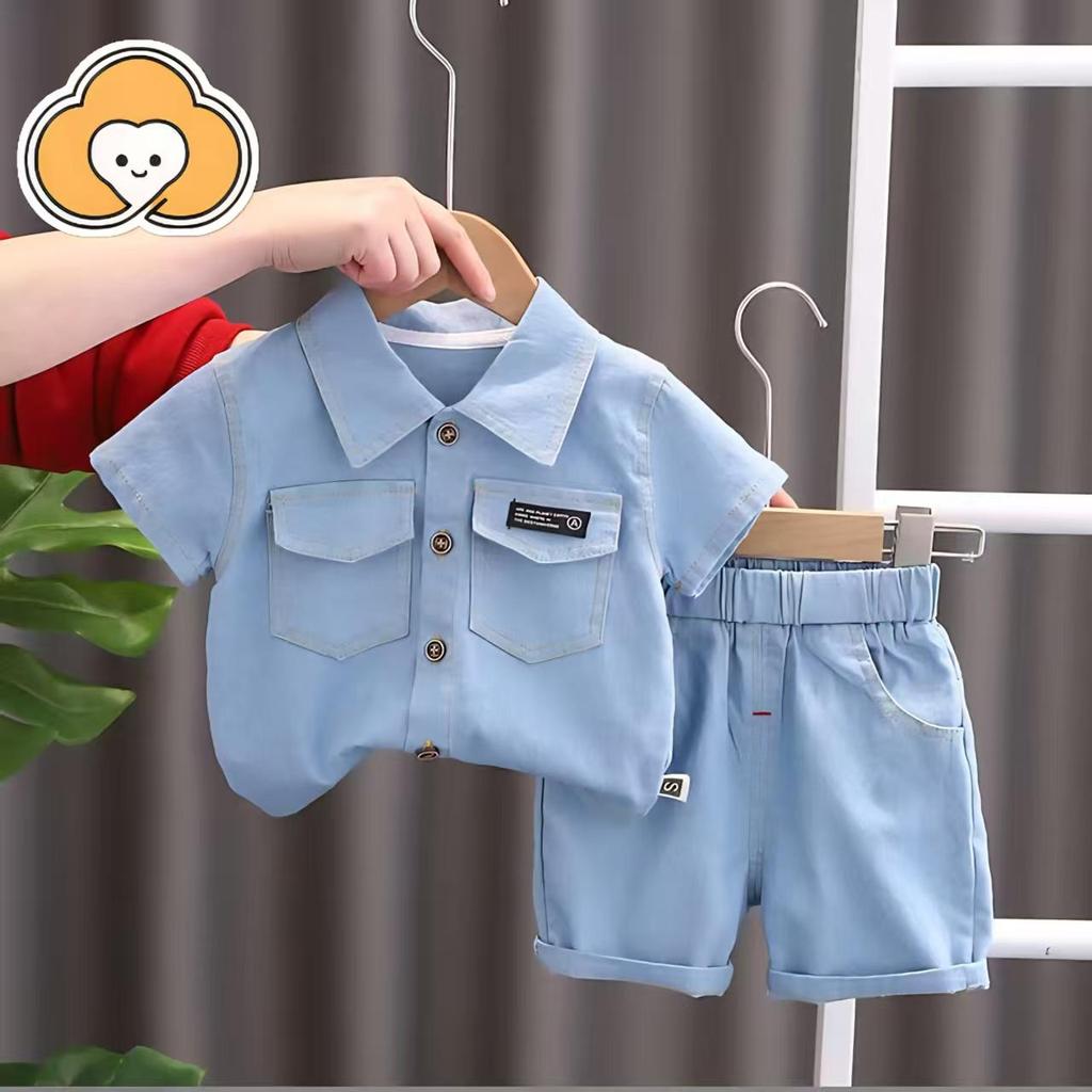 [Cotton Life] ชุดเซตเด็กชาย 2 ชิ้น (เสื้อลายพิมพ์+กางเกงขาสั้น) ผ้าฝอน 95% สำหรับอายุ 1-5 ขวบ