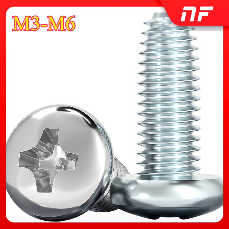 น็อตสกรูหัวกลม ปลายแฉก ล็อคเกลียวสามเหลี่ยม วัสดุสแตนเลส 410 M3/M4/M5/M6 * L5-20 mm. XF-F01Y
