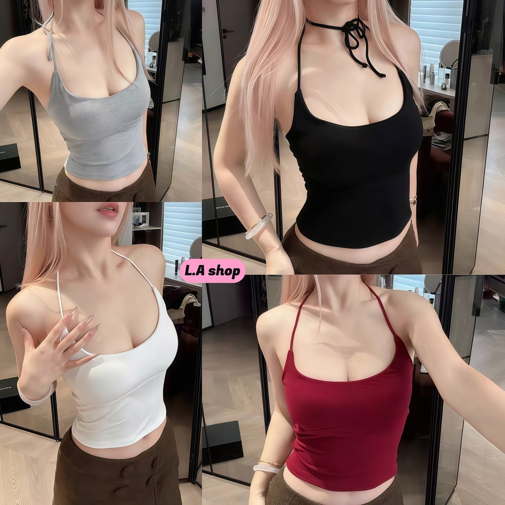 L.A Shop★เสื้อคุณภาพดี สายเดี่ยว เสื้อกล้ามสายผูกเปิดหลัง สีพื้น ทรงรัดพอดี เซ็กซี่ -FY2769