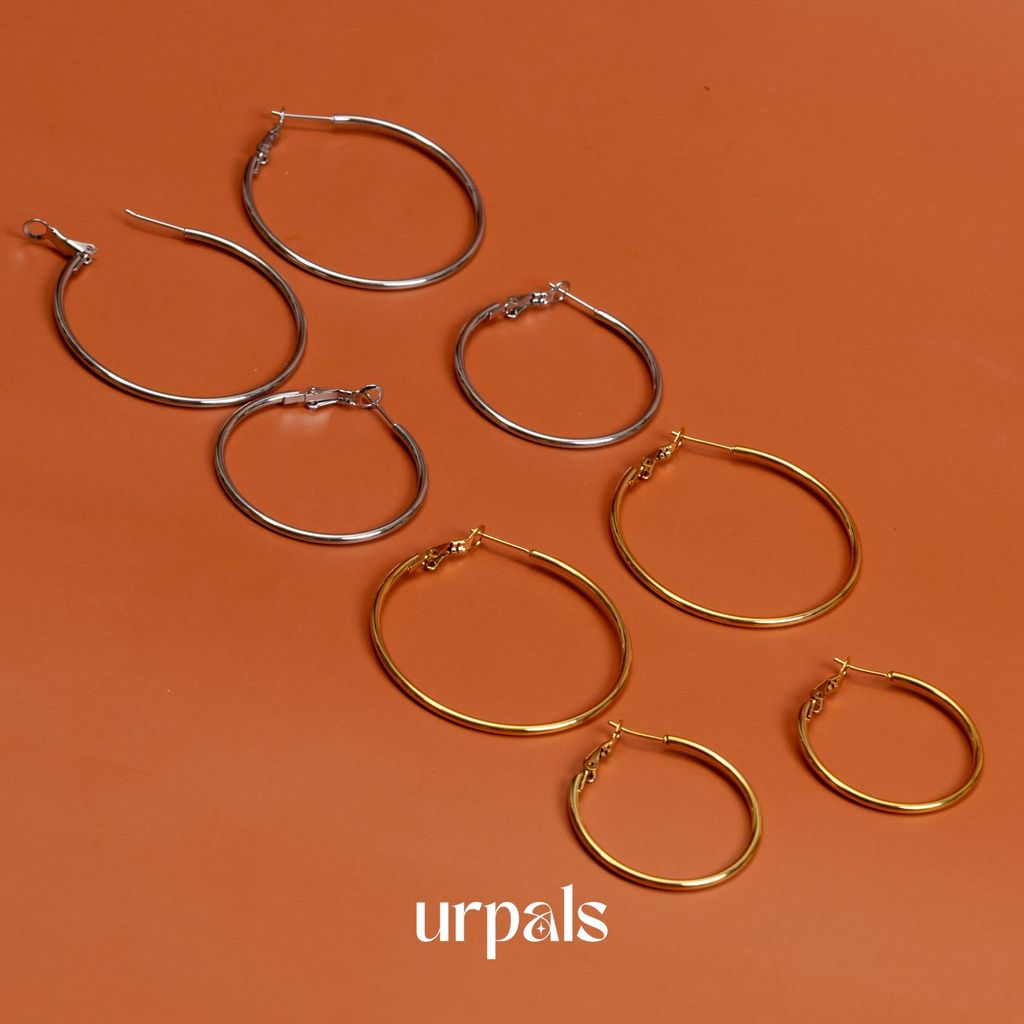 URPALS ต่างหูห่วง ต่างหูสายฝอ Stainless ชุบทอง18K ทนน้ำ ทนเหงื่อได้ดี