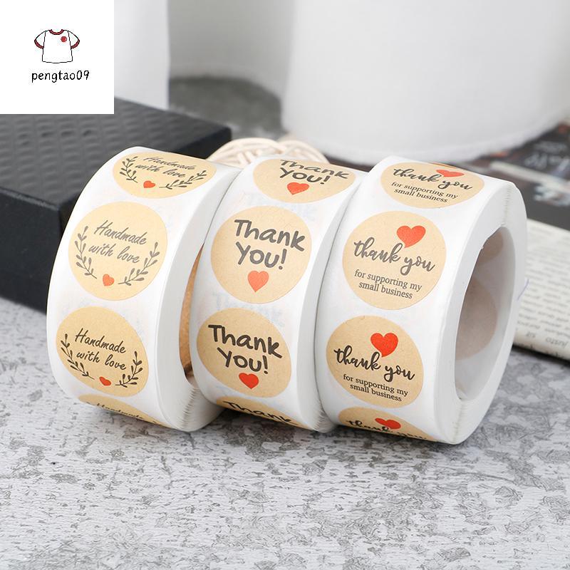 Pengatao09 500 ชิ้น Thank You Stiers Seal Labels Round Paper Label เทียร์สําหรับตกแต่งใหม่