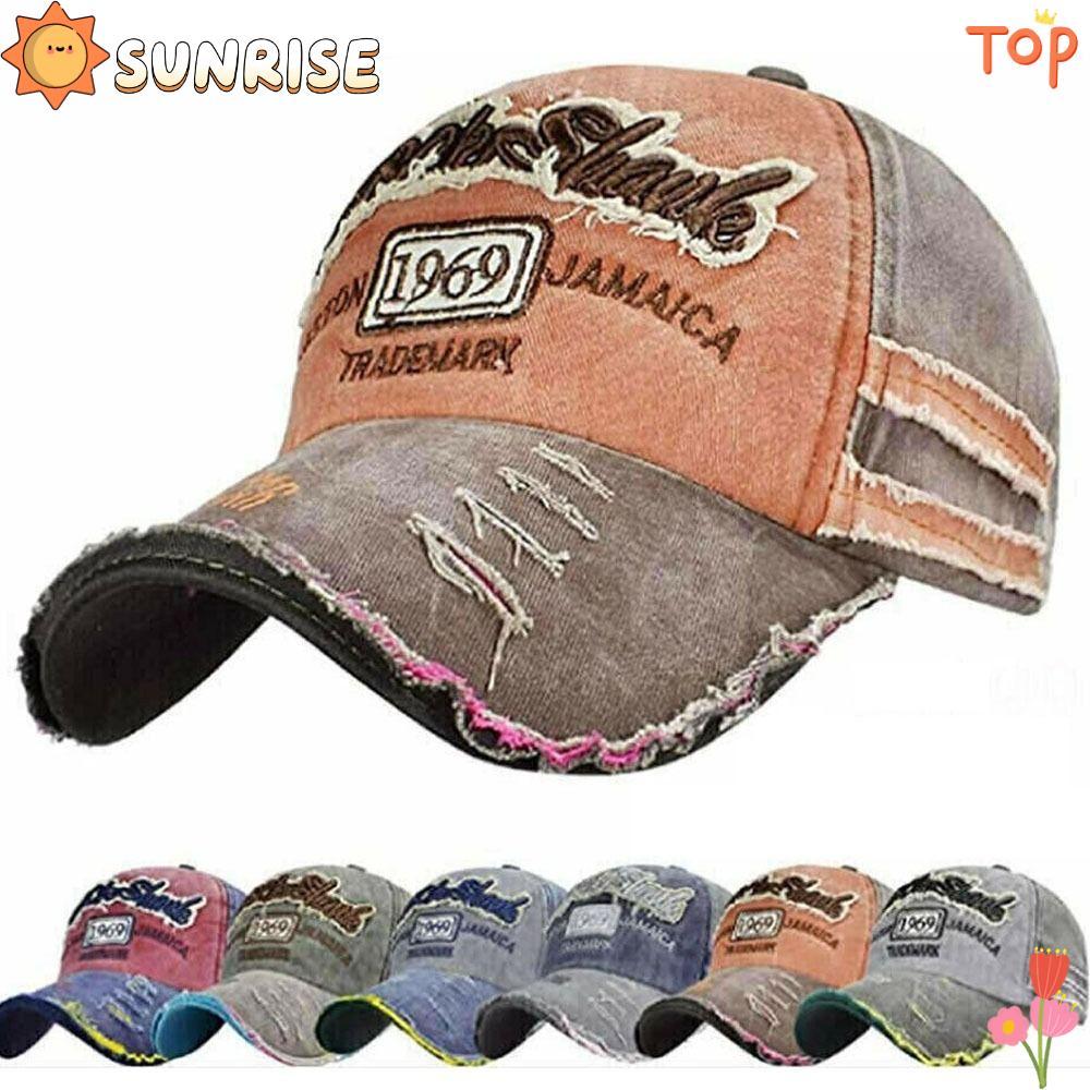 SUNRISE Distressed Faded CAP หมวกDENIMปรับได้ สไตล์กลางแจ้ง
