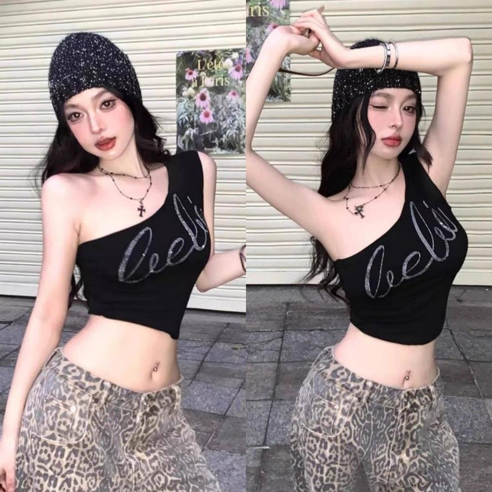 🥭Evelyn🥭เสื้อแขนกุด สีพื้น ผ้านิ่ม ทรงรูป เสื้อปาดไหล่ผู้หญิง แฟชั่น สไตล์เกาหลี ใส่สบาย พร้อมส่ง