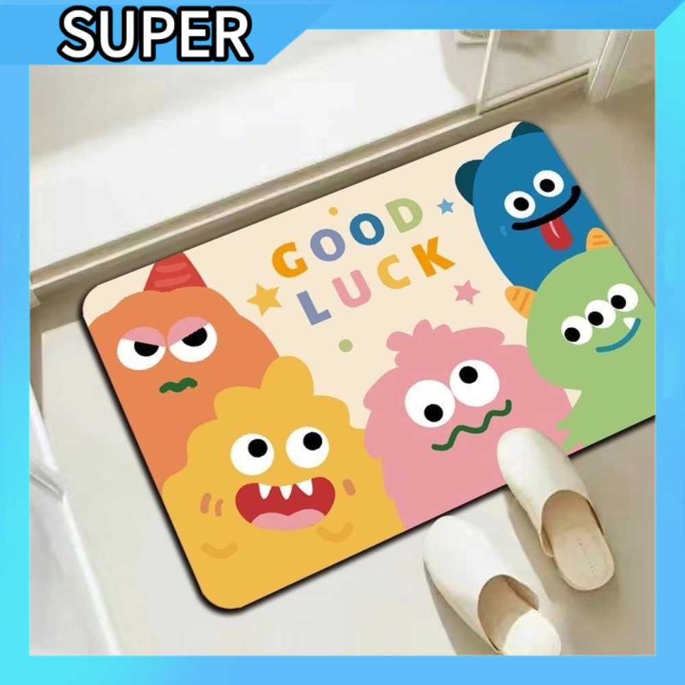 แผ่นรองเช็ดเท้าห้องน้ำลายการ์ตูน น่ารัก หลายข้อความ (Smile, Hello)​ – S00139 ราคา ถูกที่สุด ดีลบีเคเค