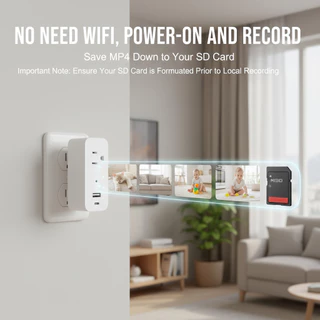【2026 รุ่นใหม่】กล้องวงจรปิดปลั๊กอเนกประสงค์, กล้อง WiFi ความละเอียดสูงระดับ FHD 1080P, ชาร์จอุปกรณ์ได้ 3 ชิ้น