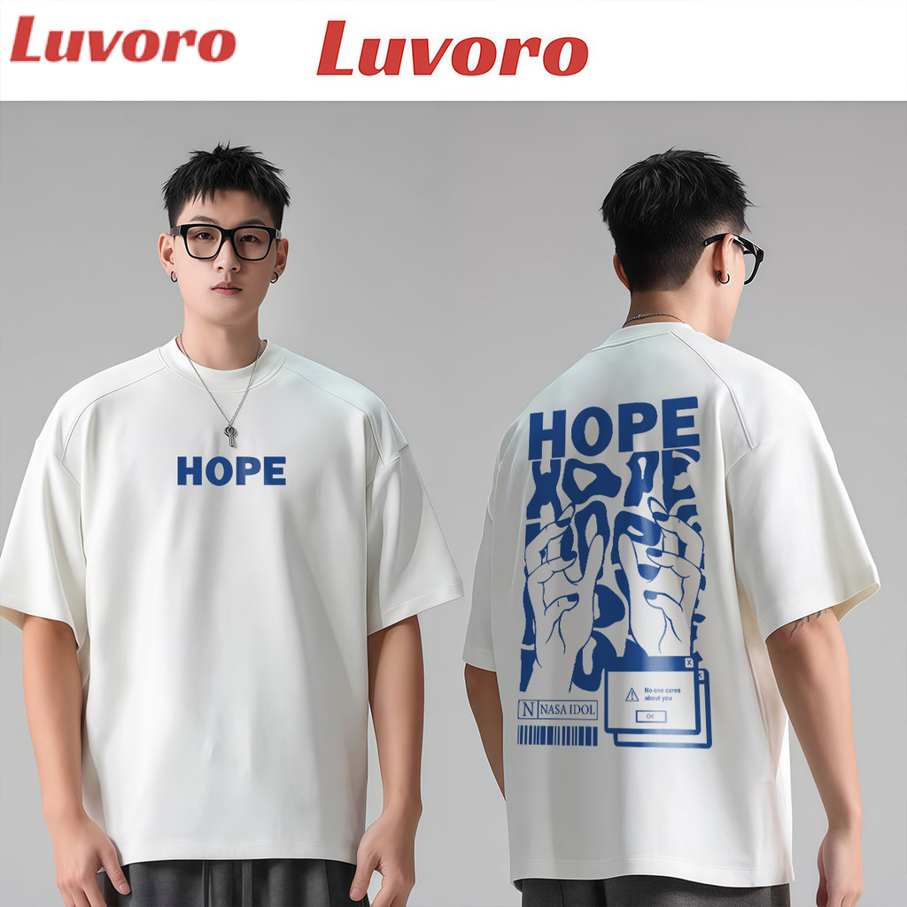 (ผ้าฝ้าย 100%) Luvoro oversize unisex เนื้อผ้านุ่มระบายแขนสั้น  T-shirt สีดำและสีขาว เสื้อยืดทูโทน เสื้อยืดแขนสั้น C800