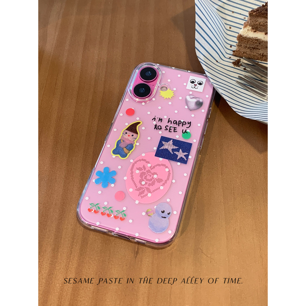 เคส 425 425 degree case PANLINGWAN เคสโทรศัพท์ขอบสีดําลายจุดดั้งเดิมโปร่งใสเหมาะสําหรับ Apple 16/17P