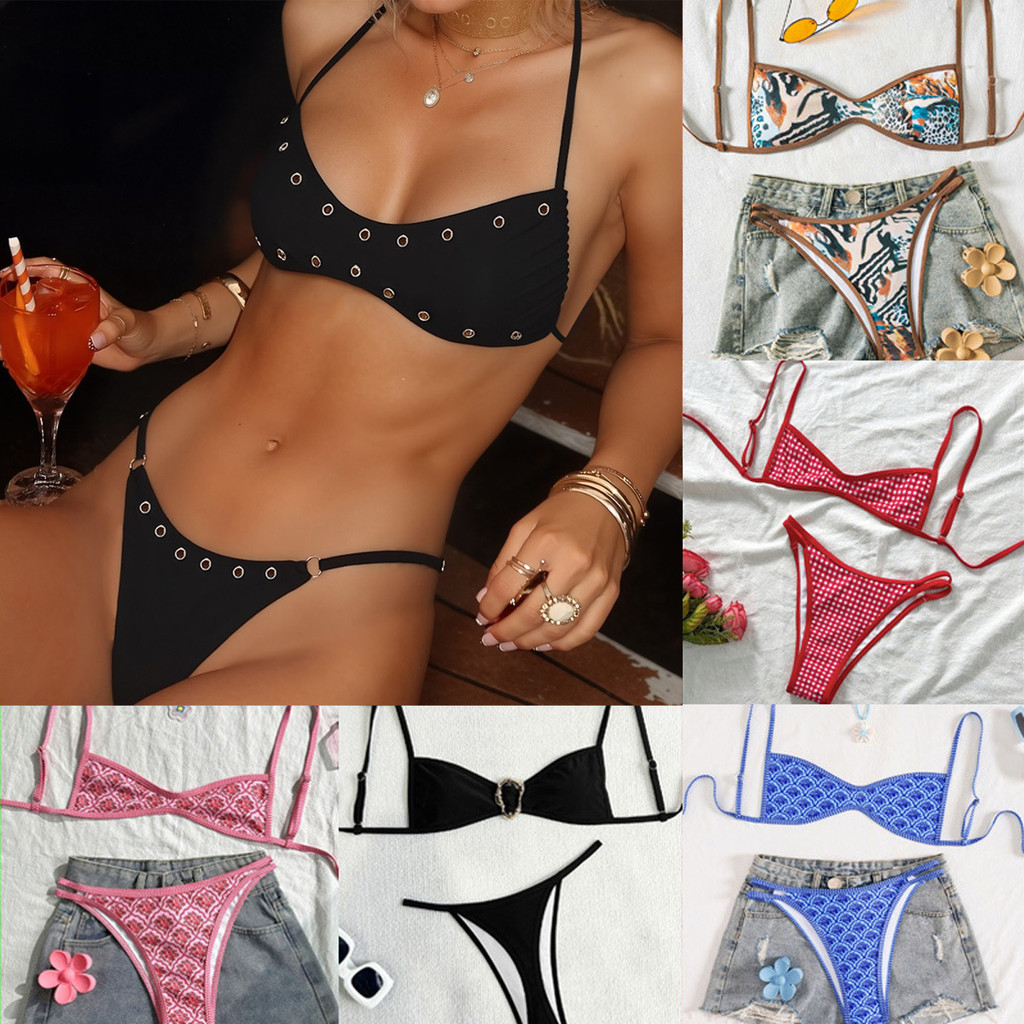 บิกินี่เซ็กซี่สไตล์ยุโรป-อเมริกัน แบบTube Top Halter Lace-Up พร้อมลายละเอียดสวยงาม ไอเท็มยอดฮิตสำหรับวันหยุดพักผ่อนริมทะเล/ bikini