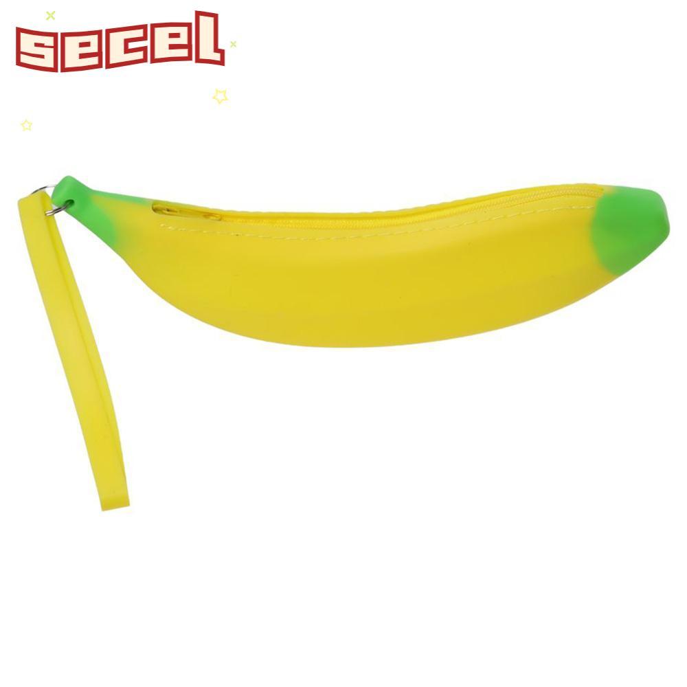 SECEL Banana Zero Wallet, Banana Shape 2.36*7.87 นิ้วกระเป๋าปากกาซิลิโคน, สํานักงานดินสอสีเหลืองซิลิ