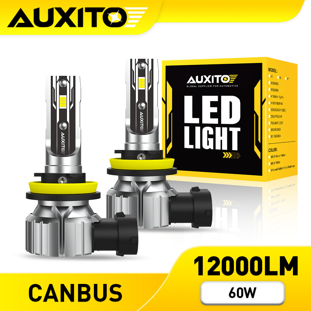 AUXITO 2PC ไฟหน้า E2 H8/H9/H11 HB3 HB4 6500K 60W 12000LM สำหรับ Toyota Honda Nissan Mazda