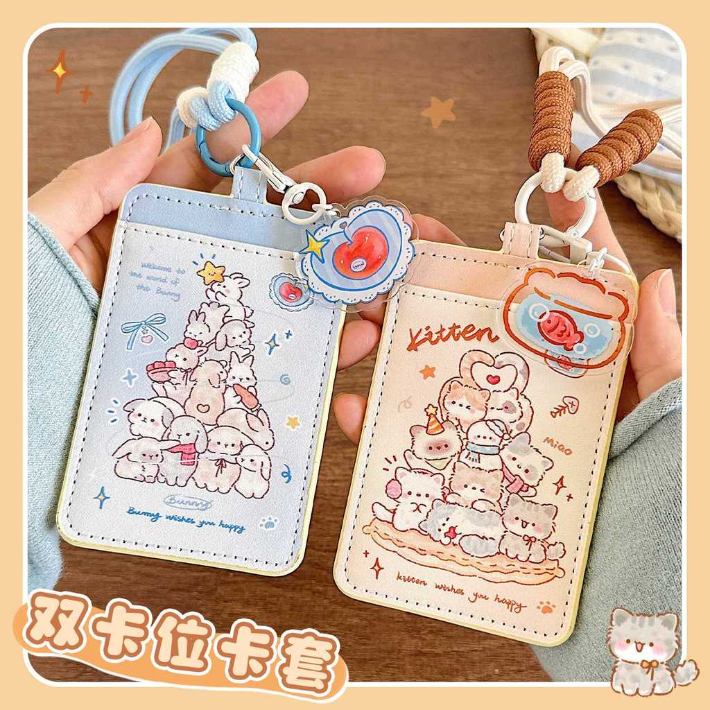 ที่ใส่บัตรควบคุมการเข้าถึงอาหารนักเรียน ป้องกันสูญหาย พร้อมเชือกคล้อง รหัสป้าย สําหรับลูกแมวหนัง