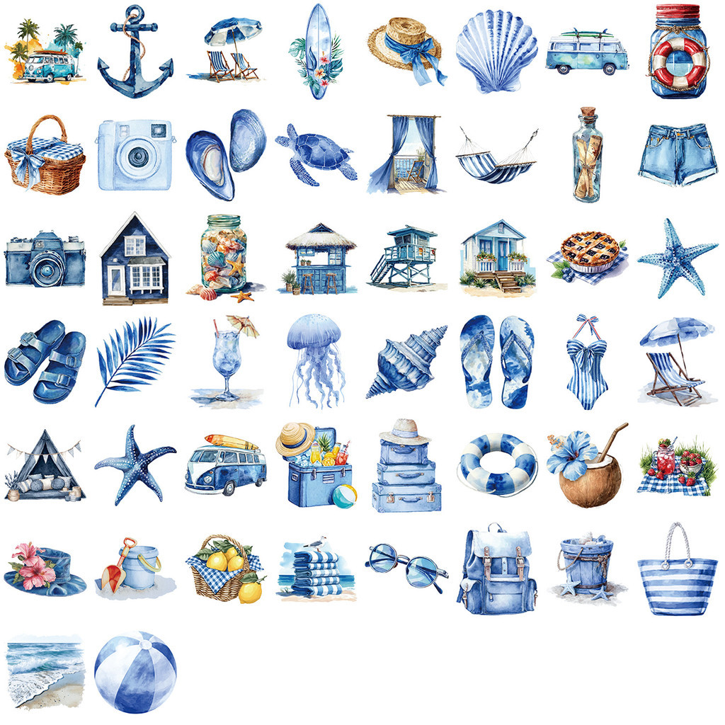 Blue Beach Sticker สติกเกอร์หาดทรายสีฟ้า 50ชิ้น วัสดุ PET ใส กันน้ำ สไตล์มินิมอล ตกแต่งน่ารัก ราคา ถูกที่สุด ดีลบีเคเค แกลเลอรีภาพที่ 8