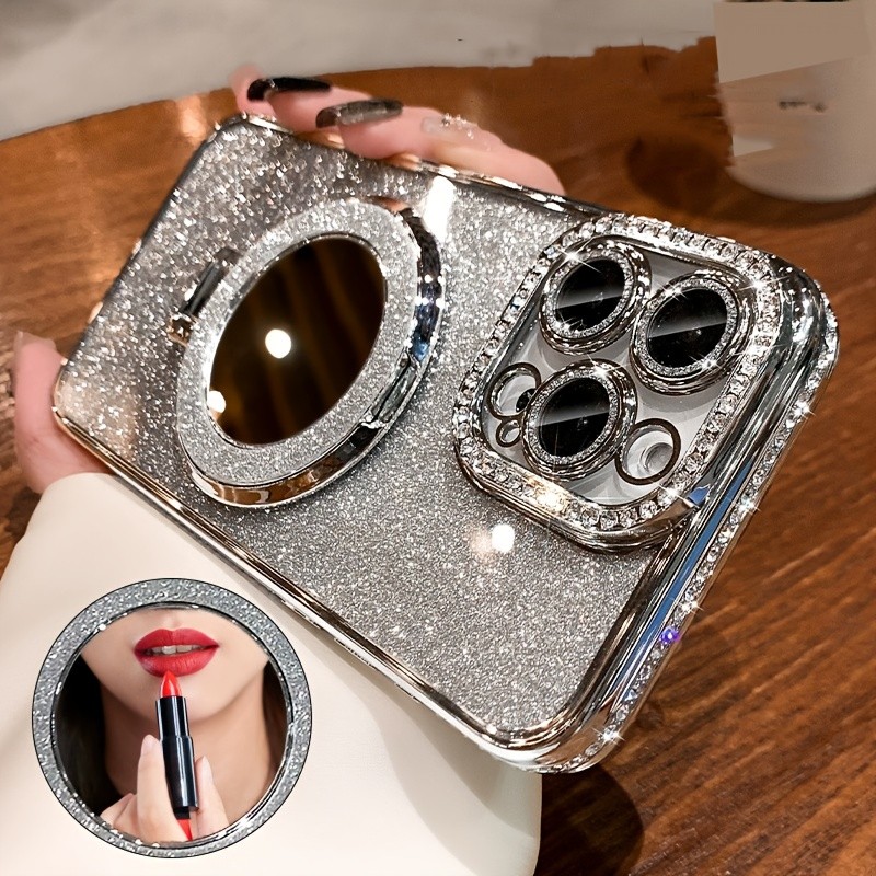 ใหม่หรูหรา High-End Glitter คู่แถวเพชรกระจกวงเล็บแม่เหล็กเลนส์รวมทุกอย่างเคสโทรศัพท์,เหมาะสําหรับ Apple iPhone 17/16/15/14/13/12/11 Pro Max