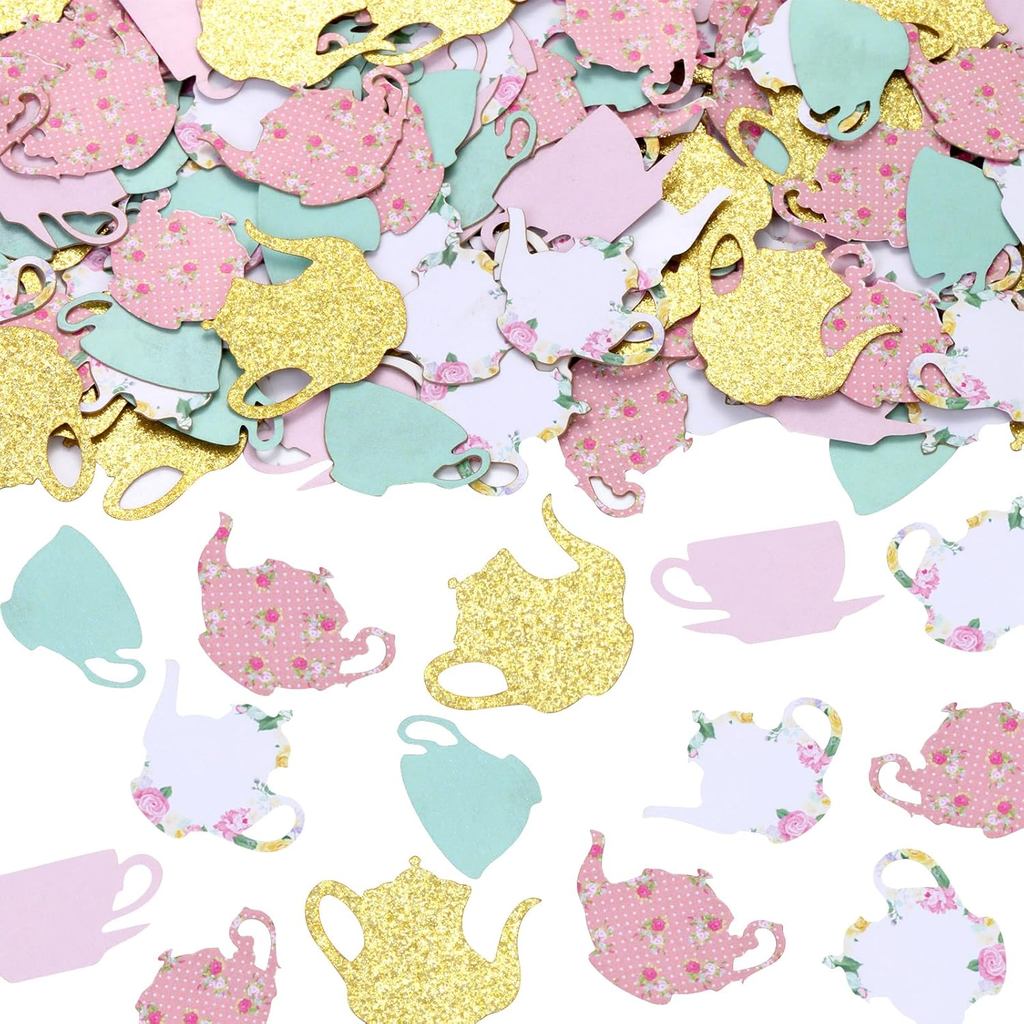 200pcs Tea Party Confetti,ดอกไม้ Tea Party ตกแต่ง Confetti, Teacup กาน้ําชา Glitter Confetti สําหรับ