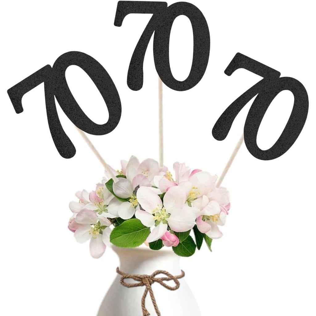 10-Pack Double Sided Glitter 70th Birthday Centerpiece Anniversary Centerpiece Sticks,หมายเลข 70 ตาร