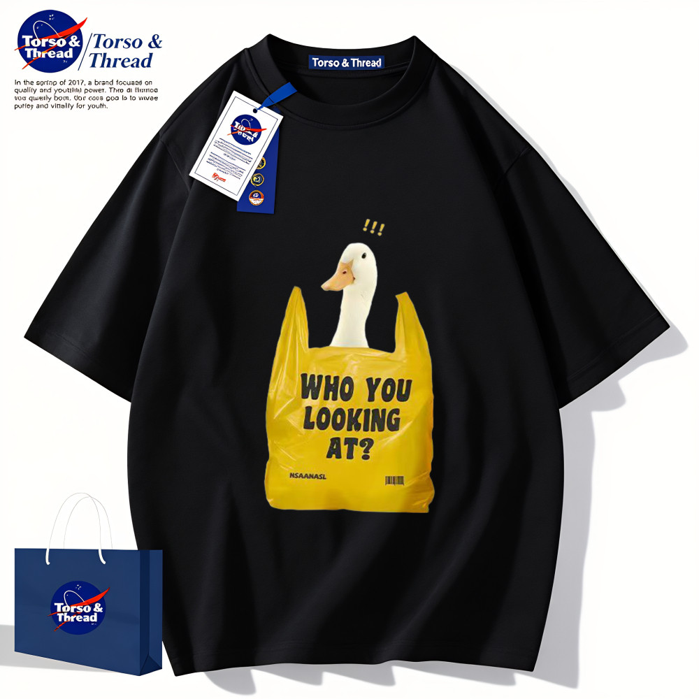 Torso & Thread เสื้อยืดผู้ชายเท่ๆ 100％cotton แฟชั่นเสื้อ summer สบายๆ เสื้อ oversize เป็ดในถุง