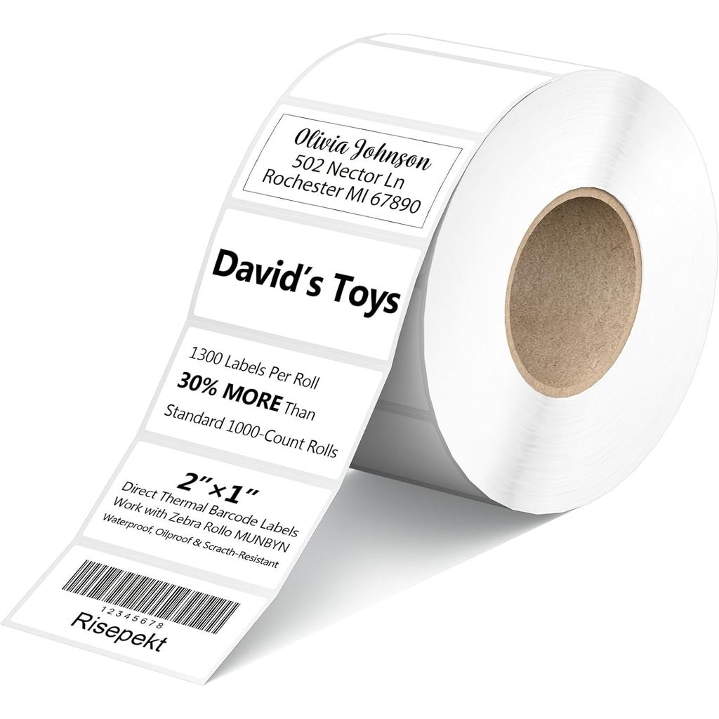 1300 ชิ้น 2x1 ป้ายความร้อนโดยตรง Fit สําหรับ Zebra ZD411 ZD410 LP2824, Risepekt 2" x 1" Matte White 