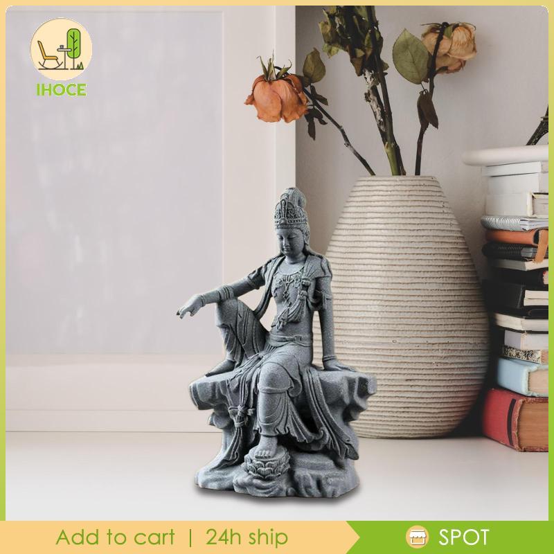 [Ihoce] เรซิ่นสีเทาเจ้าแม่กวนอิมรูปปั้น Kuanyin ประติมากรรมอุปกรณ์เสริมสําหรับ Feng Shui ของขวัญมัลต