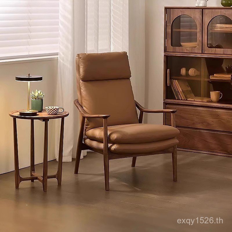 วอลนัทแสงเก้าอี้นอน หนังวัว หรูหราขี้เกียจพาร์ทเมนท์ไม้เนื้อแข็งเดียวสบายๆสีดําห้องนั่งเล่นเก้าอี้โร