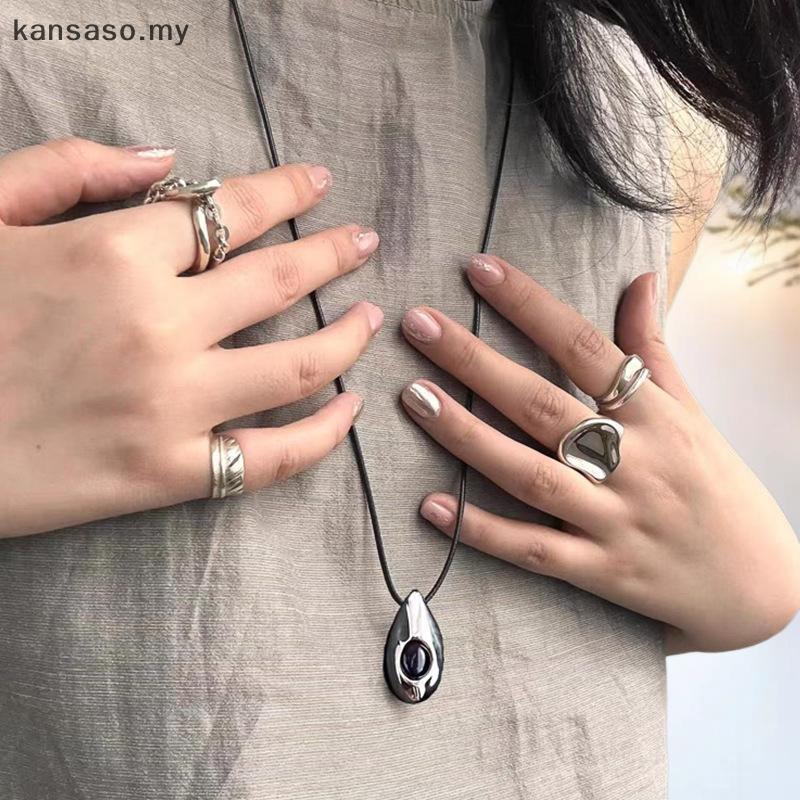 [KSA] Charm สแตนเลสโลหะหยดน้ํายาวเชือกหนังจี้ Nelace สําหรับผู้หญิง Charm อินเทรนด์ Party เครื่องประ