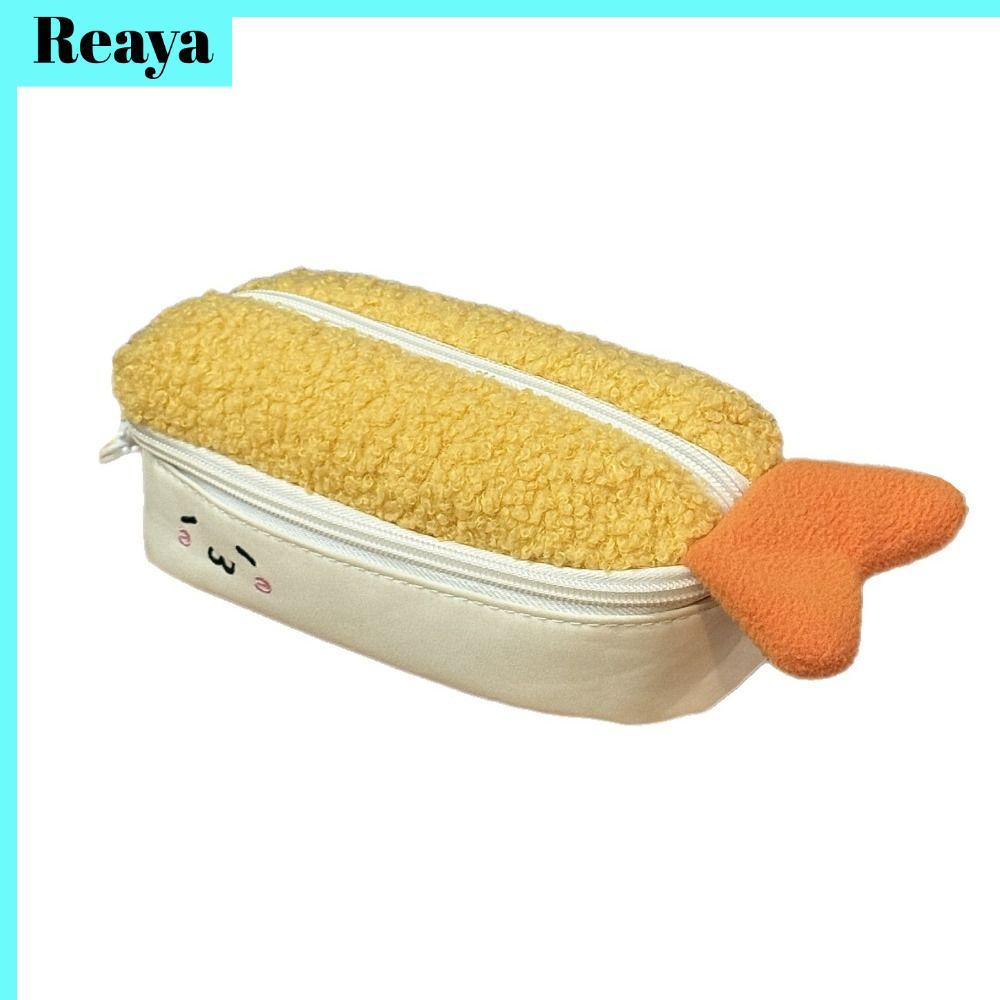 REAYA Pencil , กระเป๋าใส่ปากการูปกุ้งทอดสองชั้น, กระเป๋านักเรียนกระเป๋าเครื่องเขียนตุ๊กตาความจุขนาดใหญ่การ์ตูน