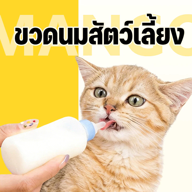 Mango ขวดนมสัตว์เลี้ยง 60 มล ขวดนมสำหรับป้อนสุนัข & แมว จุกป้อนนมแมว ขวดนมสุนัข จุกนมกระรอก กันรั่วซึม กันฝุ่น COD