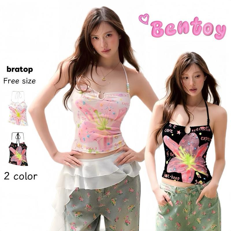 Bentoy พร้อมส่ง 949 เสื้อเกาะอกฟองน้ำในตัว สายห้อยคอ ลายดอกใหญ่หน้าอก สีสันสดใส สวยมาก