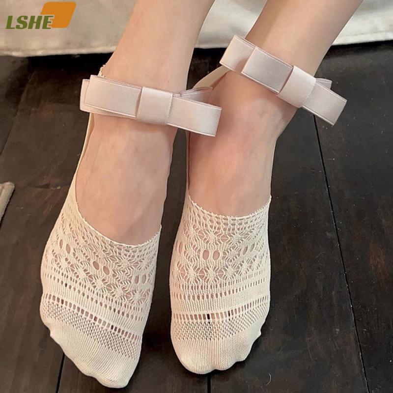 [LSHE] สไตล์บัลเล่ต์ผู้หญิงฤดูร้อน Hollow Lace Bowknot Lolita สีทึบ Sos บางสบายๆสาวหวานที่มองไม่เห็นลูกไม้เรือ Sos ใหม่