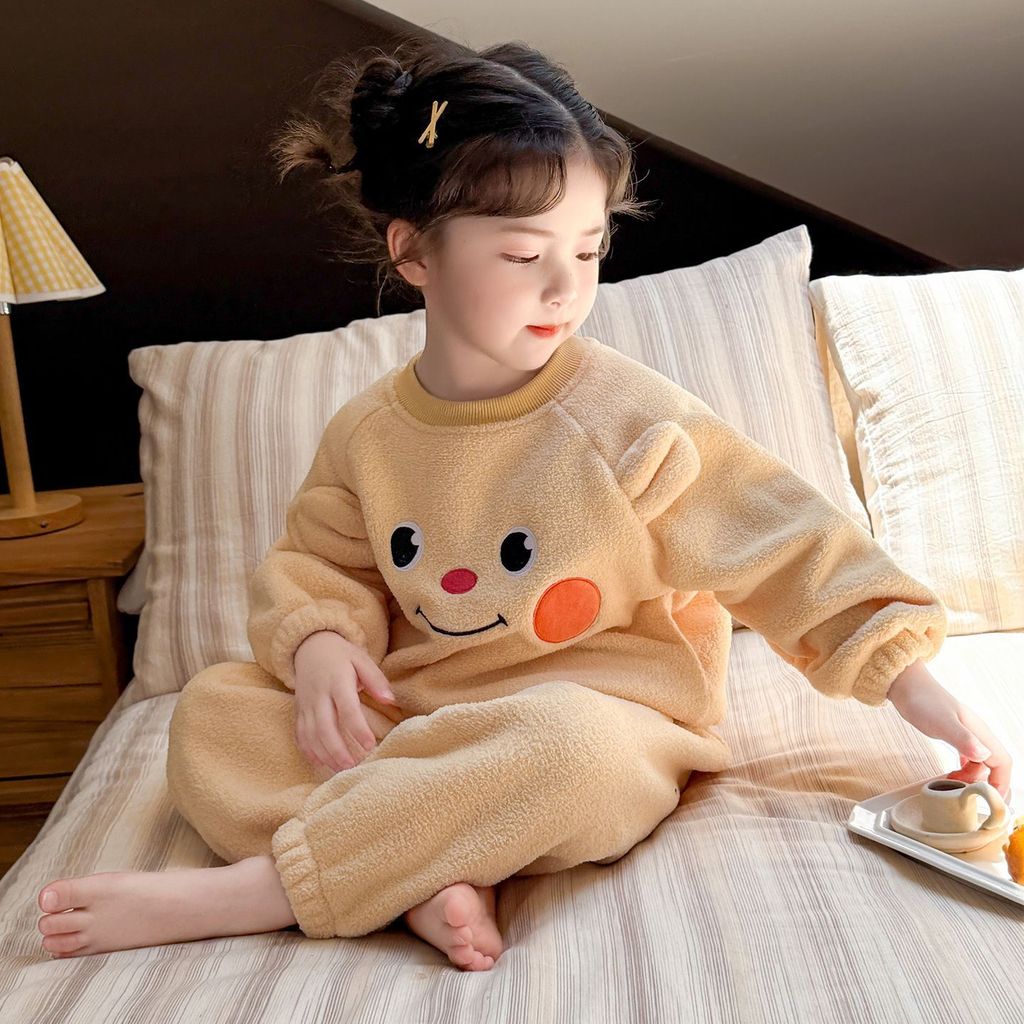 W ฤดูหนาว 2026 สาวเจ้าหญิงชุดนอน cod เด็ก cod ครึ่งการ์ตูนชุดนอนขนแกะอุ่นเด็ก 2025 Loungewear 49KU