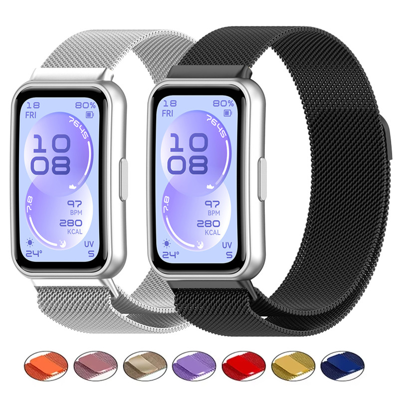 Milanese Loop สายโลหะสําหรับ Huawei Band 11/ 11 Pro/ Huawei Band 10 9 8 แม่เหล็กสแตนเลสสตีลเปลี่ยนสร้อยข้อมือสายรัดข้อมืออุปกรณ์เสริมสําหรับ Huawei Band 11