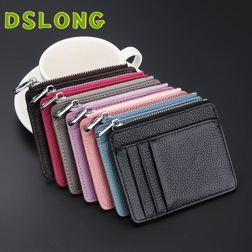 DSLONG การ์ด DSLeng หนังแท้บางเฉียบสำหรับกระเป๋าเงินพกพา ออกแบบมาเพื่อใส่การ์ดเครดิตและนามบัตรของผู้ชายและผู้หญิง