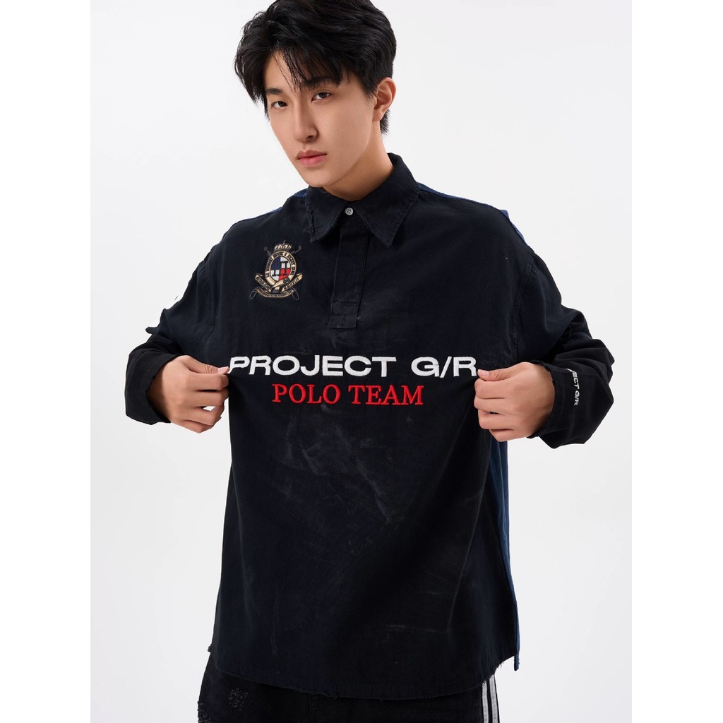 8WL9 GRAILZ LEARL Short-sleeve patchwork polo Vintage-style hand-painted co-branded embroidered prin