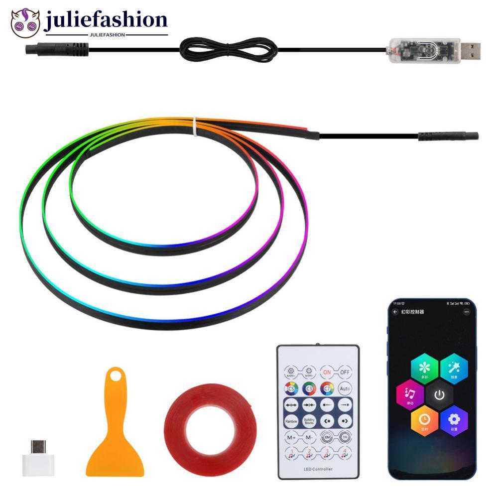 JULIEFASHION 140/55.1 นิ้ว Universal รถ RGB บรรยากาศโคมไฟ LED Ambient ไฟ USB APP ระยะไกลนีออนแถบแสงต