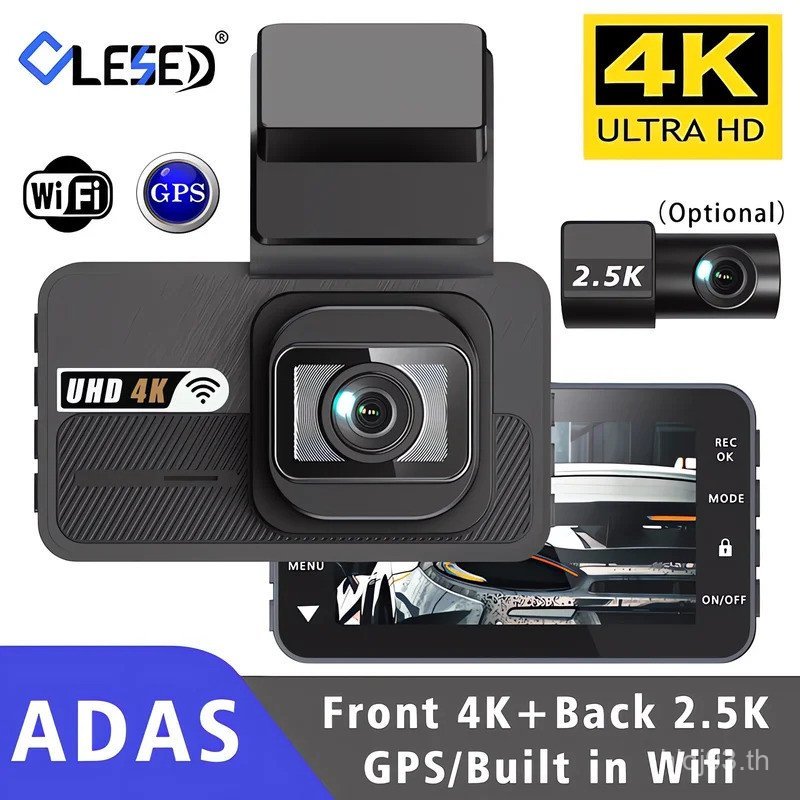 Dash Cam UHD 3840*2160P 4K + 2.5K Dual เลนส์รถ DVR พร้อม ADAS 5G WiFi GPS กล่องสีดําไดรฟ์วิดีโอเครื่