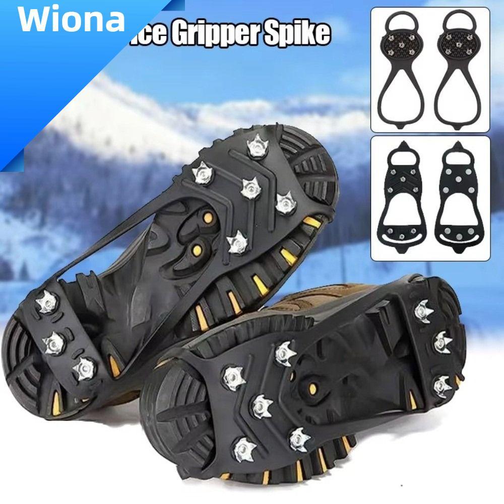 Wiona คู่รองเท้า Crampons กันลื่นสำหรับฤดูหนาว มีฟัน 5/8 เหมาะสำหรับใช้งานกลางแจ้ง