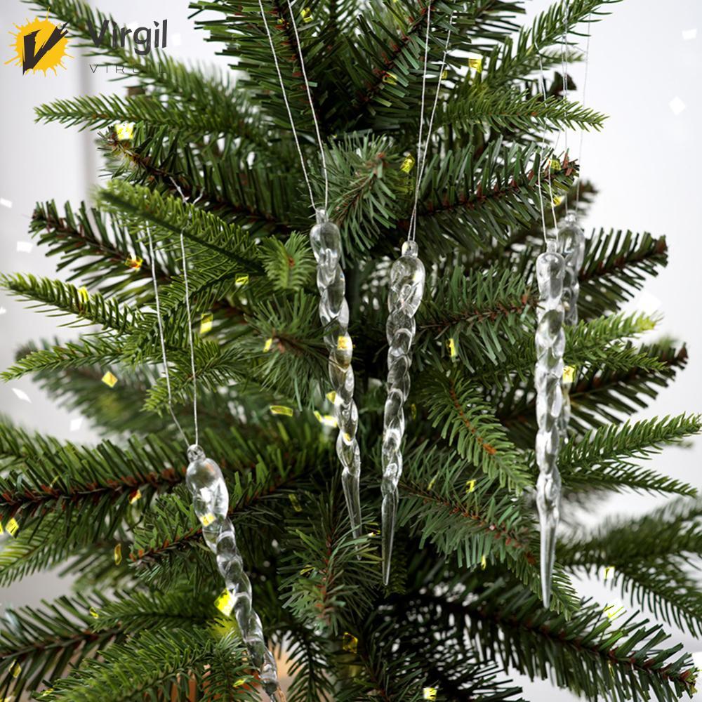 [Virgil.th] 12 ชิ้นคริสต์มาส Clear Icicle ตกแต่งจําลอง Icicle จี้คริสตัลใส Twisted Icicle สําหรับปีใ