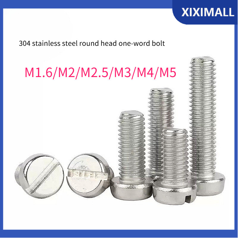 304 สแตนเลส one-slot สกรูหัวทรงกระบอก GB65 สกรู slotted หัวกลม bolt M1.6/M2/M2.5/M3/M4/M5 * L3-60 มม
