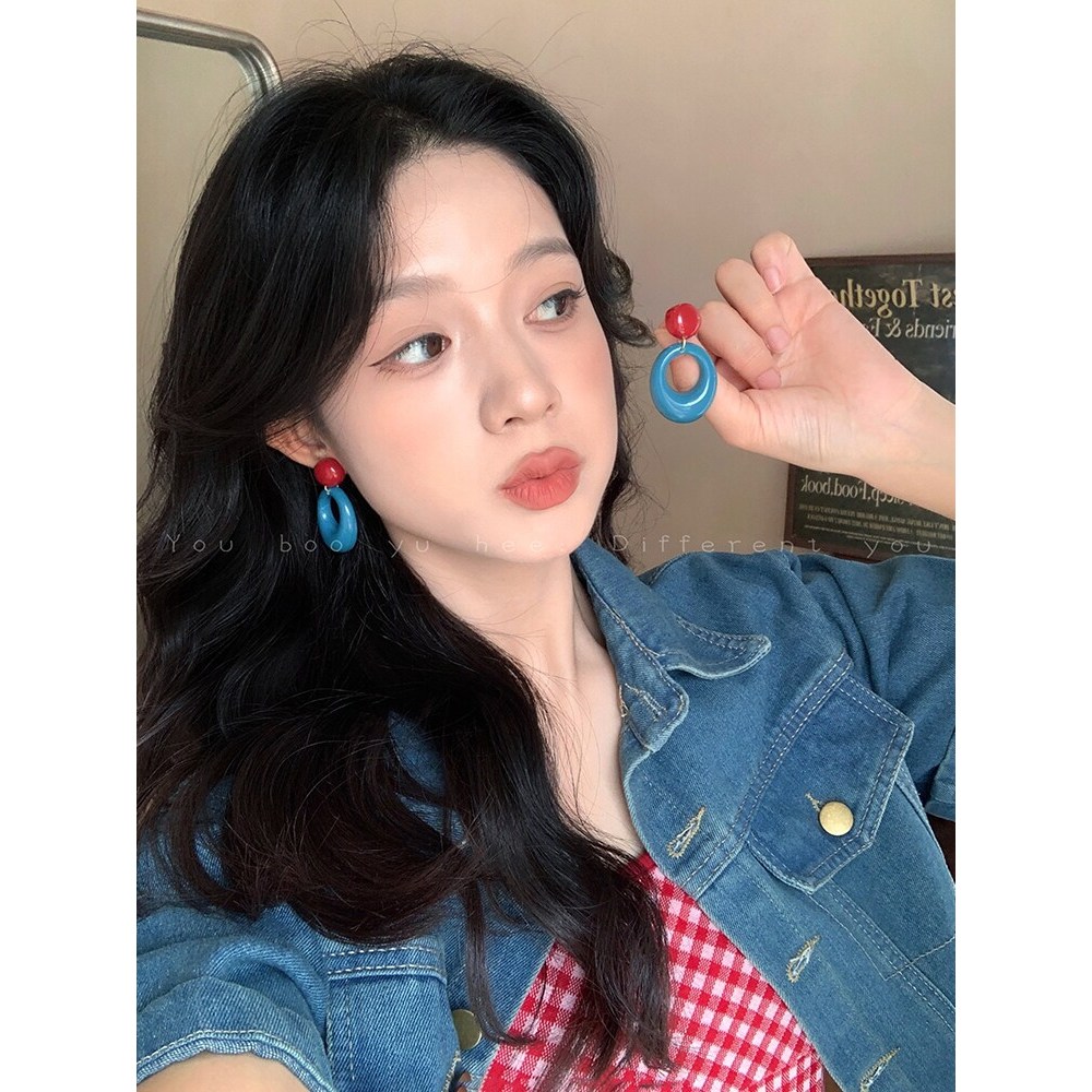 Niche Retro Hong Kong Style Blue Women Design Circle