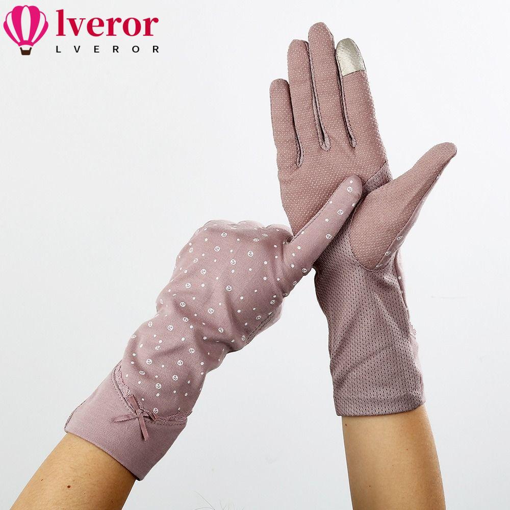 ถุงมือ 여성 LVEROR ป้องกันยูวีและใช้งานได้กับหน้าจอกะพริบ ทำจากผ้าฝ้ายบางระบายอากาศ สวมใส่สบายในฤดูร้อน
