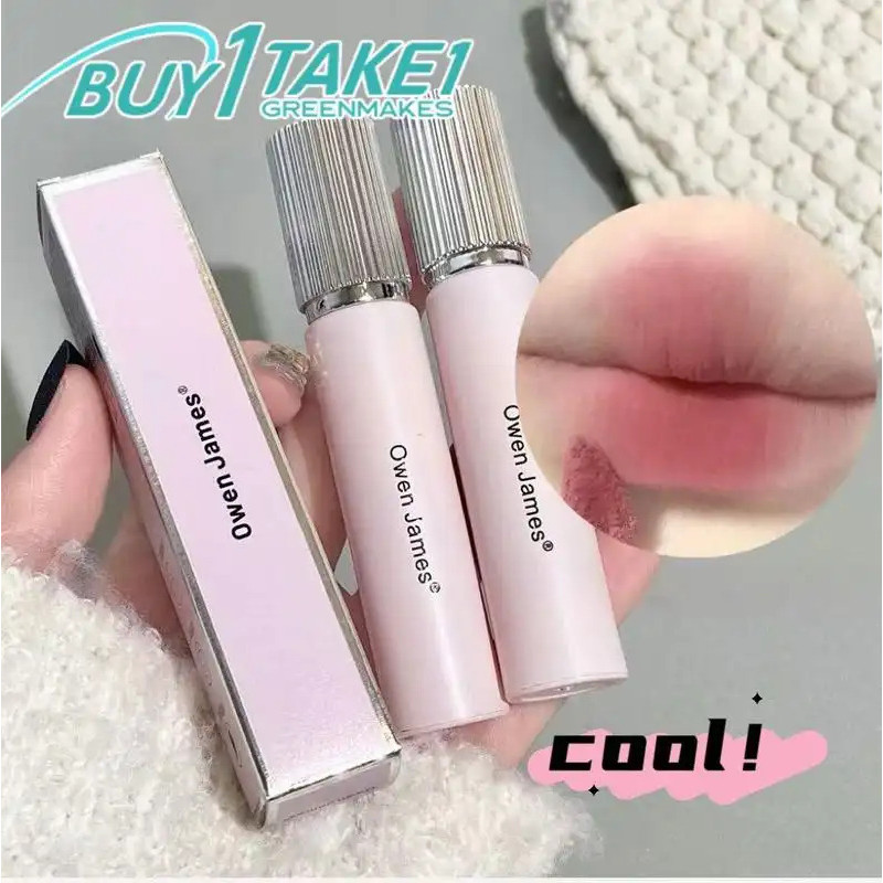 [ซื้อ ONE GET ONE ]Owen james H01 ลิปกลอสปลอมสีชมพูขนาดเล็ก matte velvet non-fading Lip Glaze
