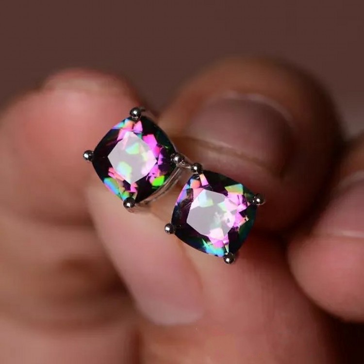 หรูหรา 925 เงินสเตอร์ลิง Solitaire รอบ Cubic Zirconia ต่างหูสตั๊ด Multicolor พราว CZ อเนกประสงค์ผู้หญิงงานแต่งงานต่างหูเครื่องประดับ