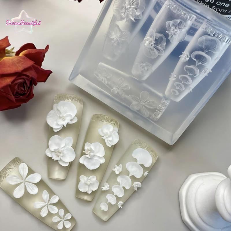 <DBFl-t> 3D Phalaenopsis ดอกไม้ซิลิโคนแม่พิมพ์เล็บ DIY แม่แบบเล็บยืดหยุ่นวัสดุนุ่มสําหรับร้านเจลตกแต่งเล็บใหม่