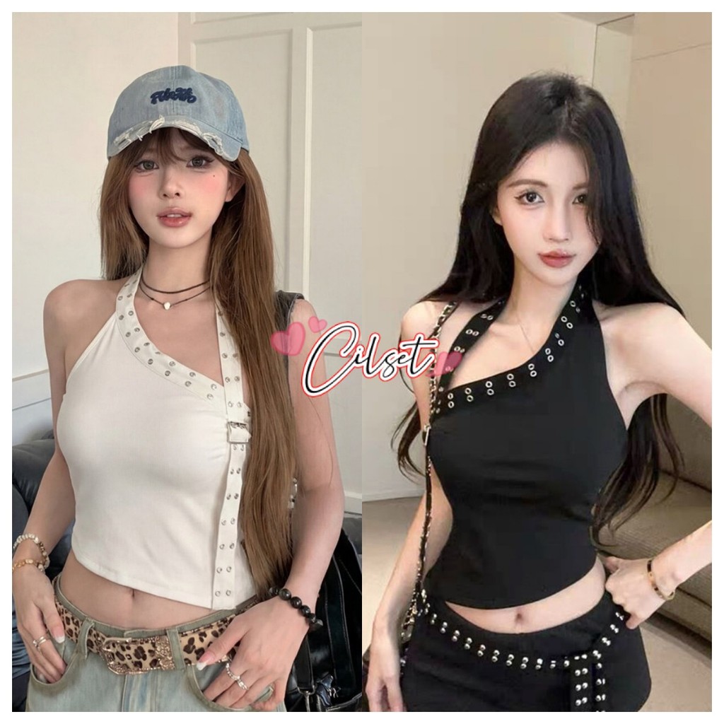 Cilset🎀พร้อมส่ง🎀 เสื้อคล้องคอเปิดหลัง แต่งสายอะไหล่ มีซับใน มี2สี FY2940#1