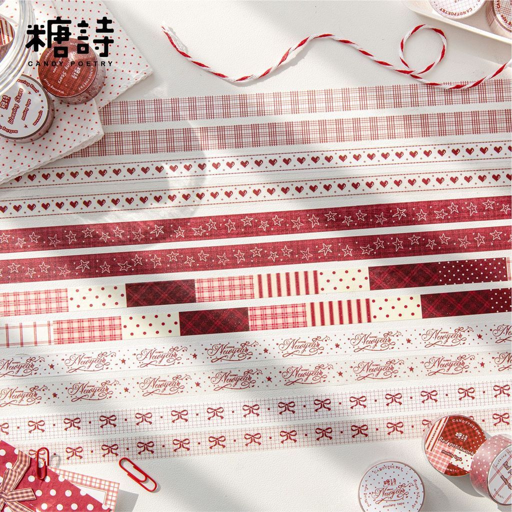 สีแดงธีมตกแต่ง Washi Heart Tape Sweet Heart Masking Tapes Kawaii สําหรับวาเลนไทน์สมุดภาพครบรอบงานแต่งงานปีใหม่ตกแต่ง Party Supply