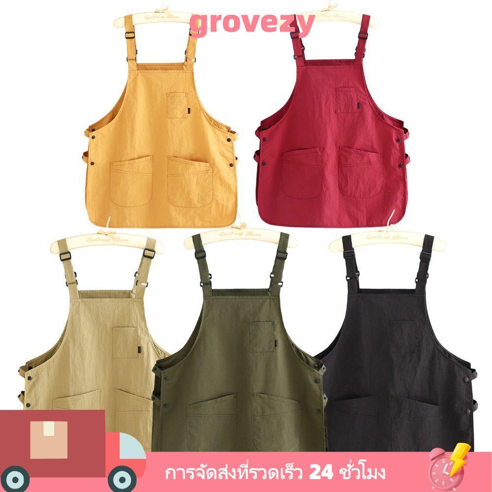 GROVEZY ผ้ากันเปื้อน Catering Workwear ผ้ากันเปื้อน, ผ้ากันเปื้อนภาพวาดกันน้ําในครัวเรือน, ชุดทํางานทนคราบสไตล์ญี่ปุ่นสําหรับช่างตัดผมคาเฟ่
