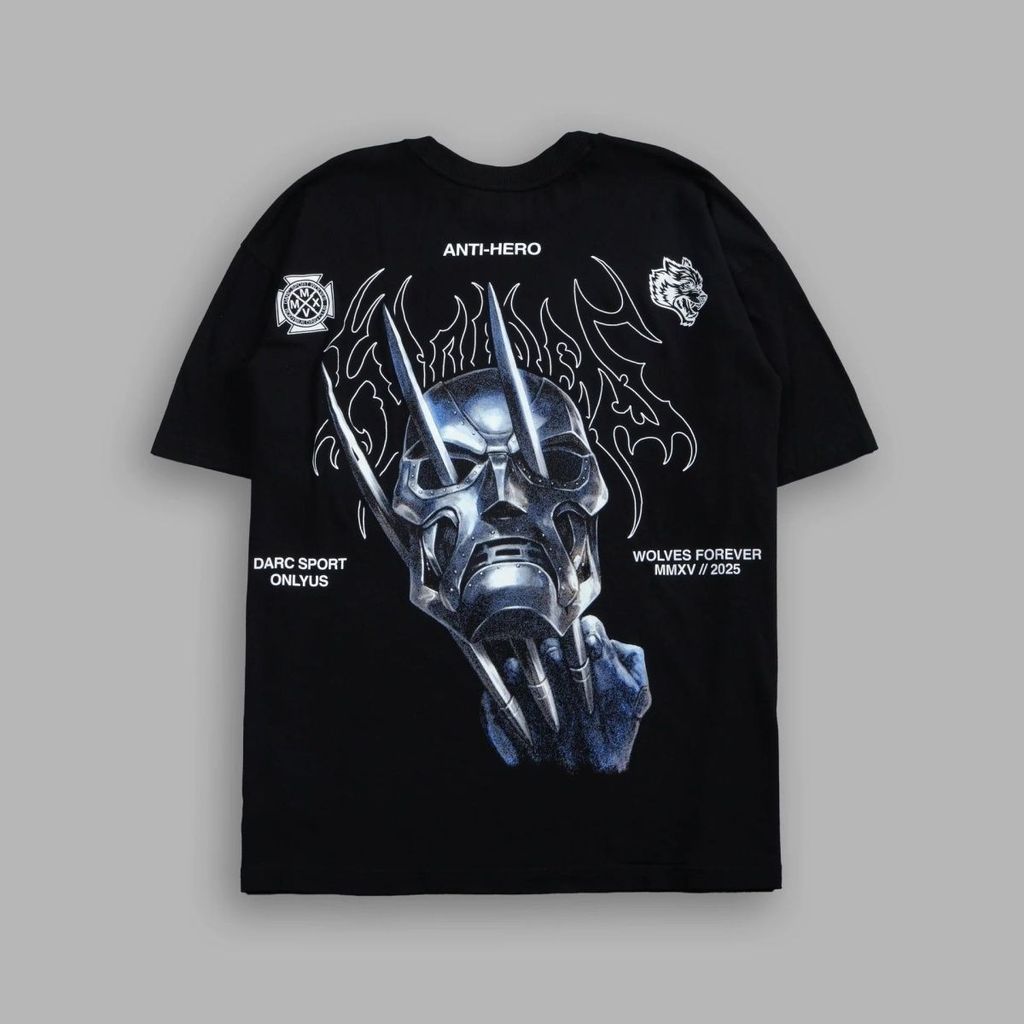 DARCSPORT Street Wear Wolf Head Movie Hero Joint Series พิมพ์แขนสั้น Hip-Hop ผ้าฝ้ายแท้ T